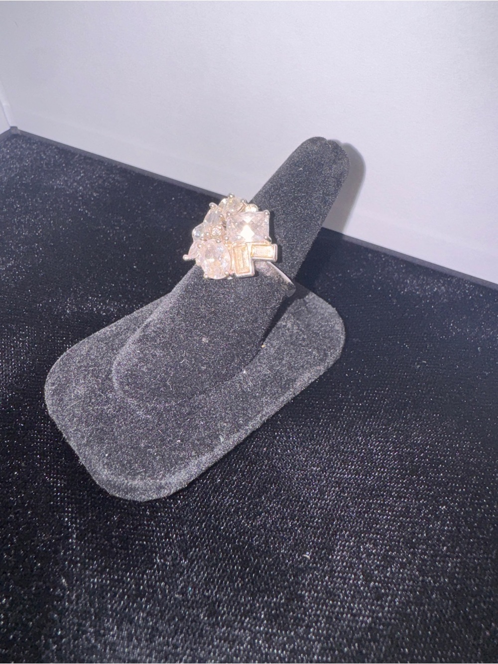 Crystal Cluster Statement Ring - Clear/Silver Tone - Picture 2 of 4